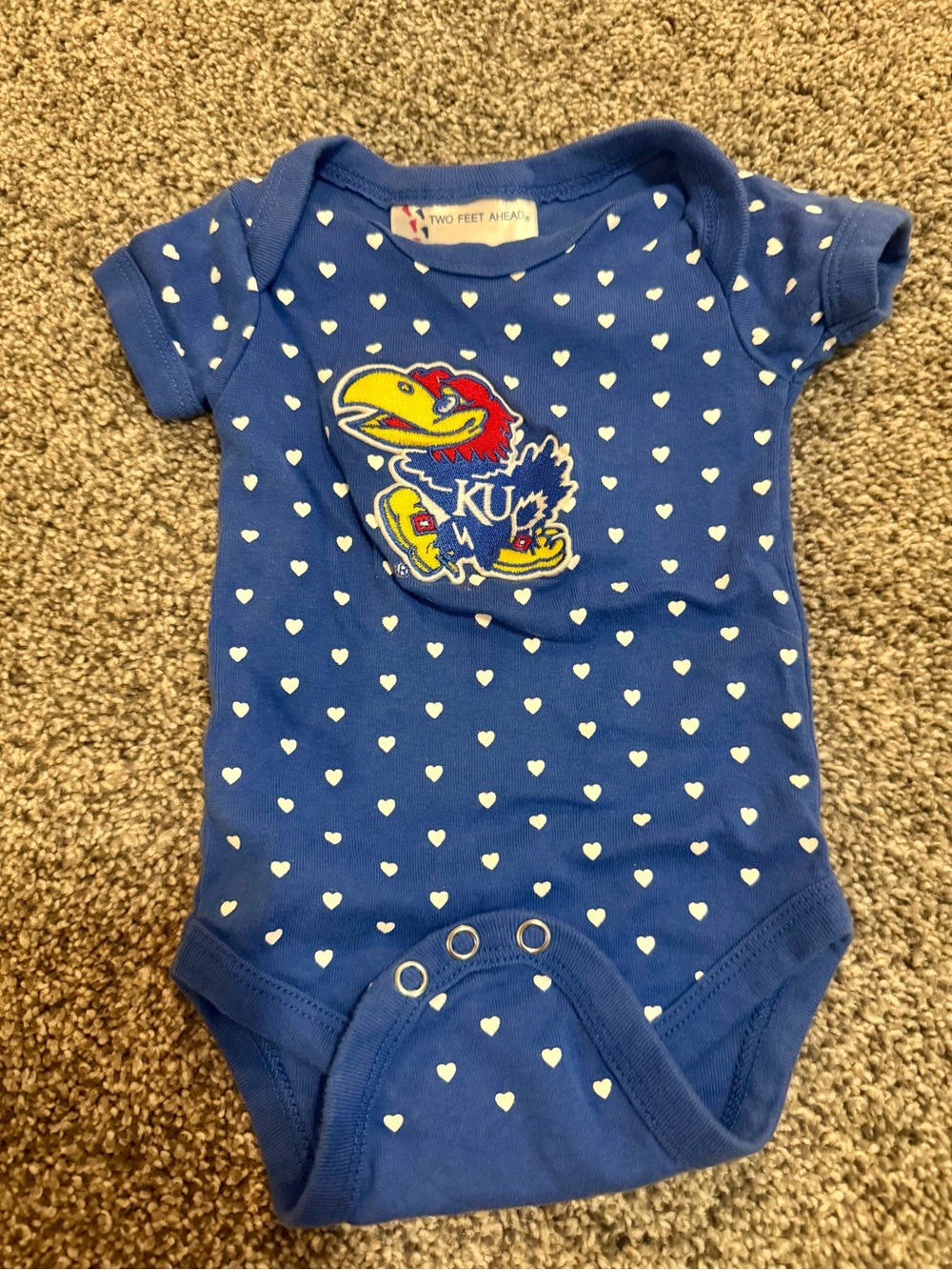 KU Logo Blue Heart-Print Baby One-Piece